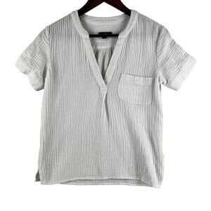 J.Crew Womens Re-Imagined V-Neck Double-Gauze Popover Top XXS White Pocket